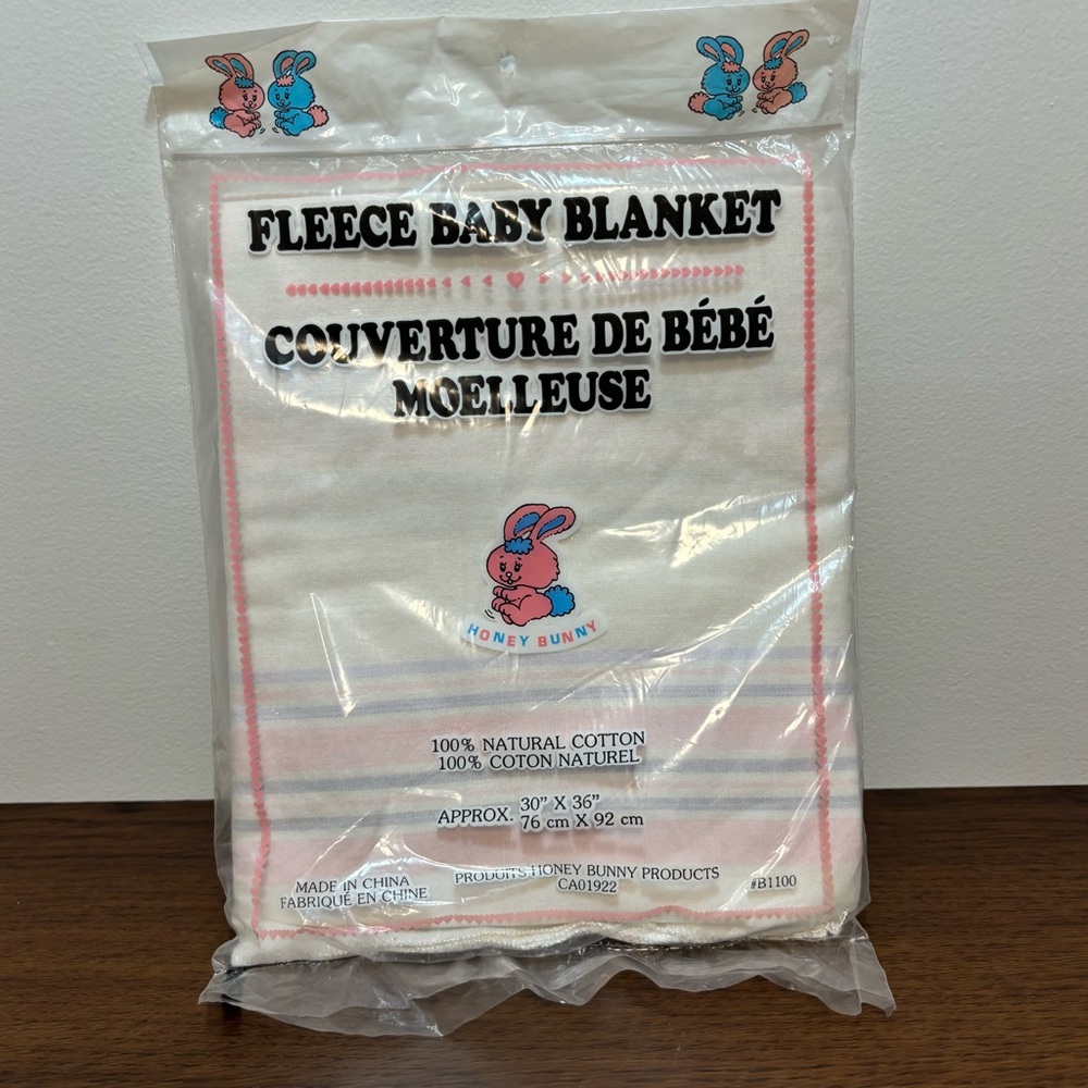 Honey Bunny 100% Natural Cotton Vintage Fleece Baby Blanket